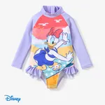 Disney Mickey and Friends 1pc Toddler/Kids Girls Character Print Ruffled Long-Sleeve Swimsuit
 Purple