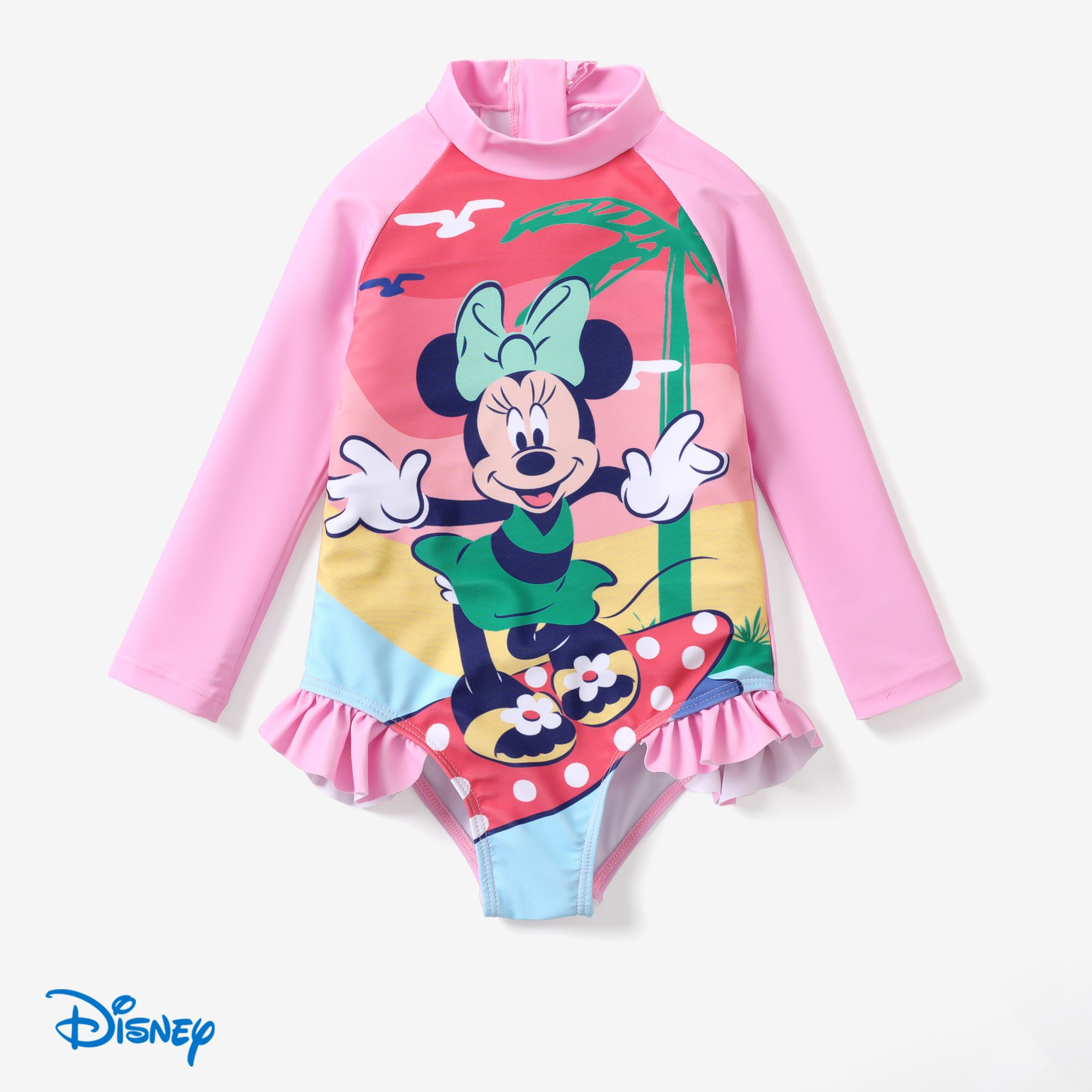 Disney Mickey And Friends Toddler Girl Positioned Summery Floral Graphic Long Sleeve Swimsuit