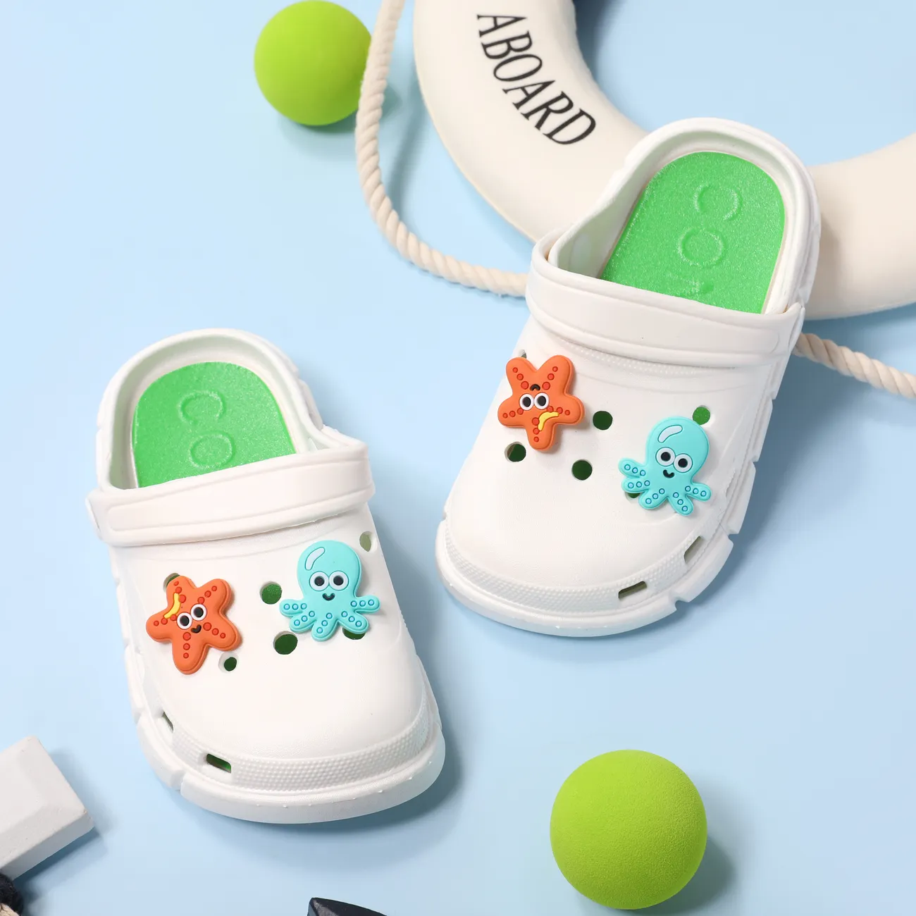 Zapatos de playa con agujero de estrella de mar y pulpo para niños pequeños / niños niña / niño Blanco big image 1
