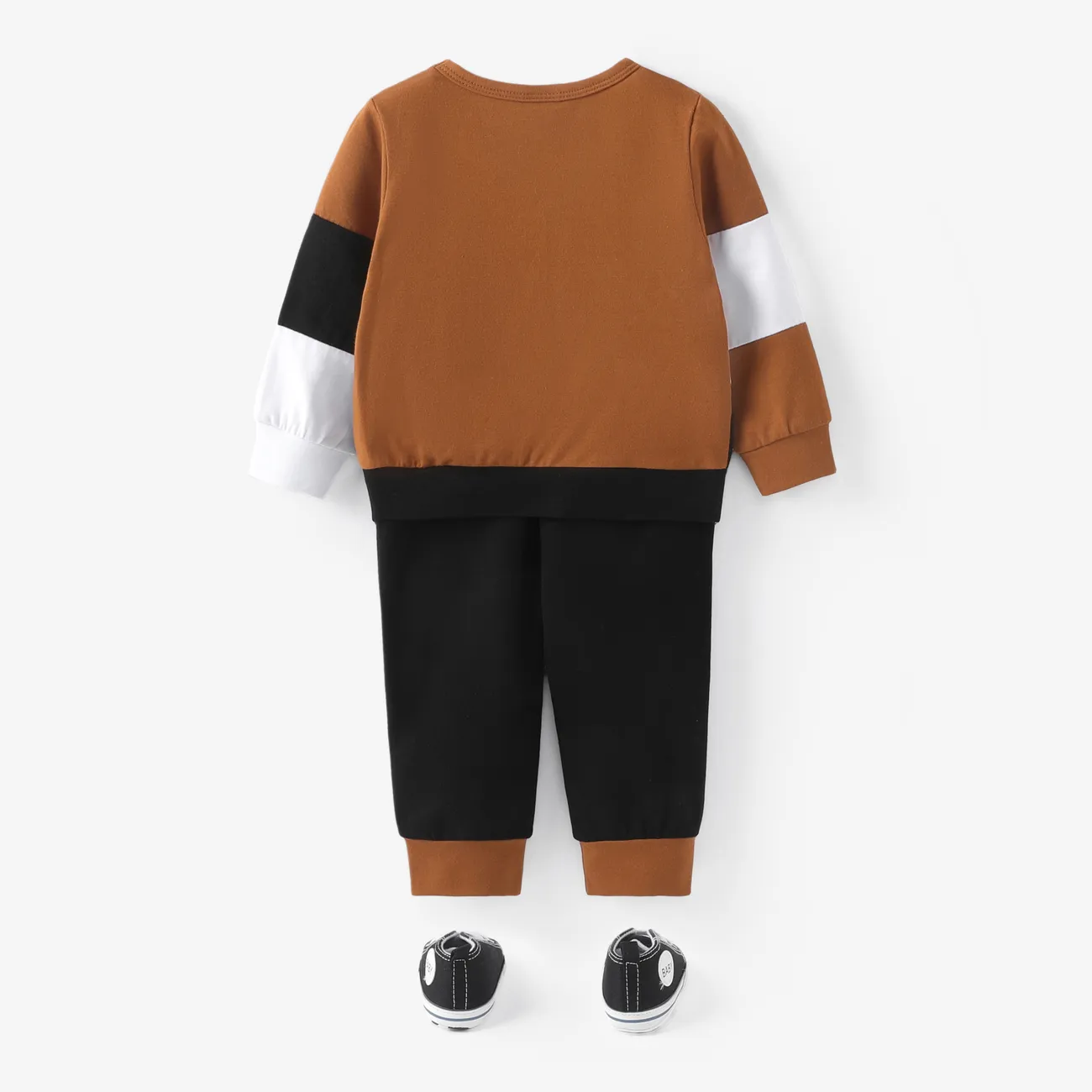 Baby Boy Cotton Dinosaur Graphic Colorblock Long-sleeve Top and Pants Set Brown big image 1