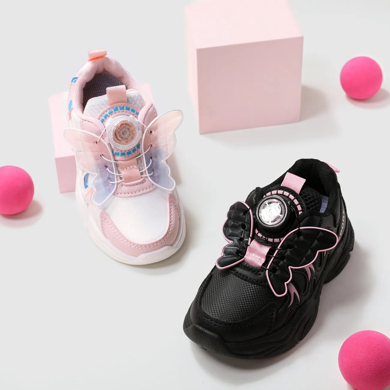 أطفال فتاة 3D فرط اللمس فراشة تصميم الدورية زر الأحذية الرياضية أسود big image 1
