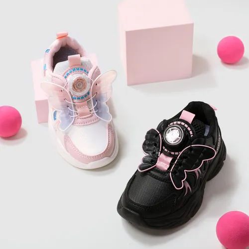 Kids Girl 3D Hyper-Tactile Butterfly Design Rotating Button Sports Shoes