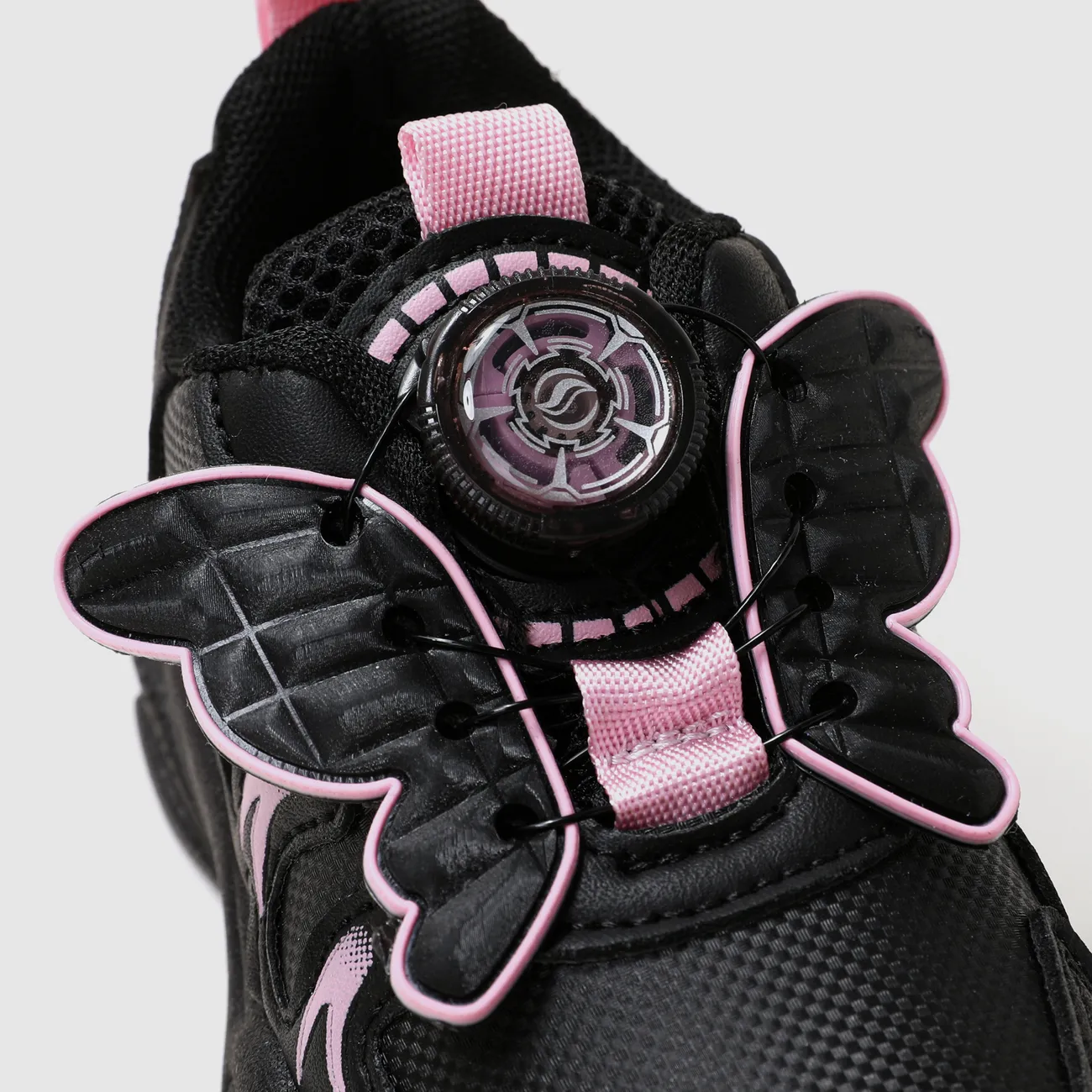 Kids Girl 3D Hyper-Tactile Butterfly Design Rotating Button Sports Shoes Black big image 1