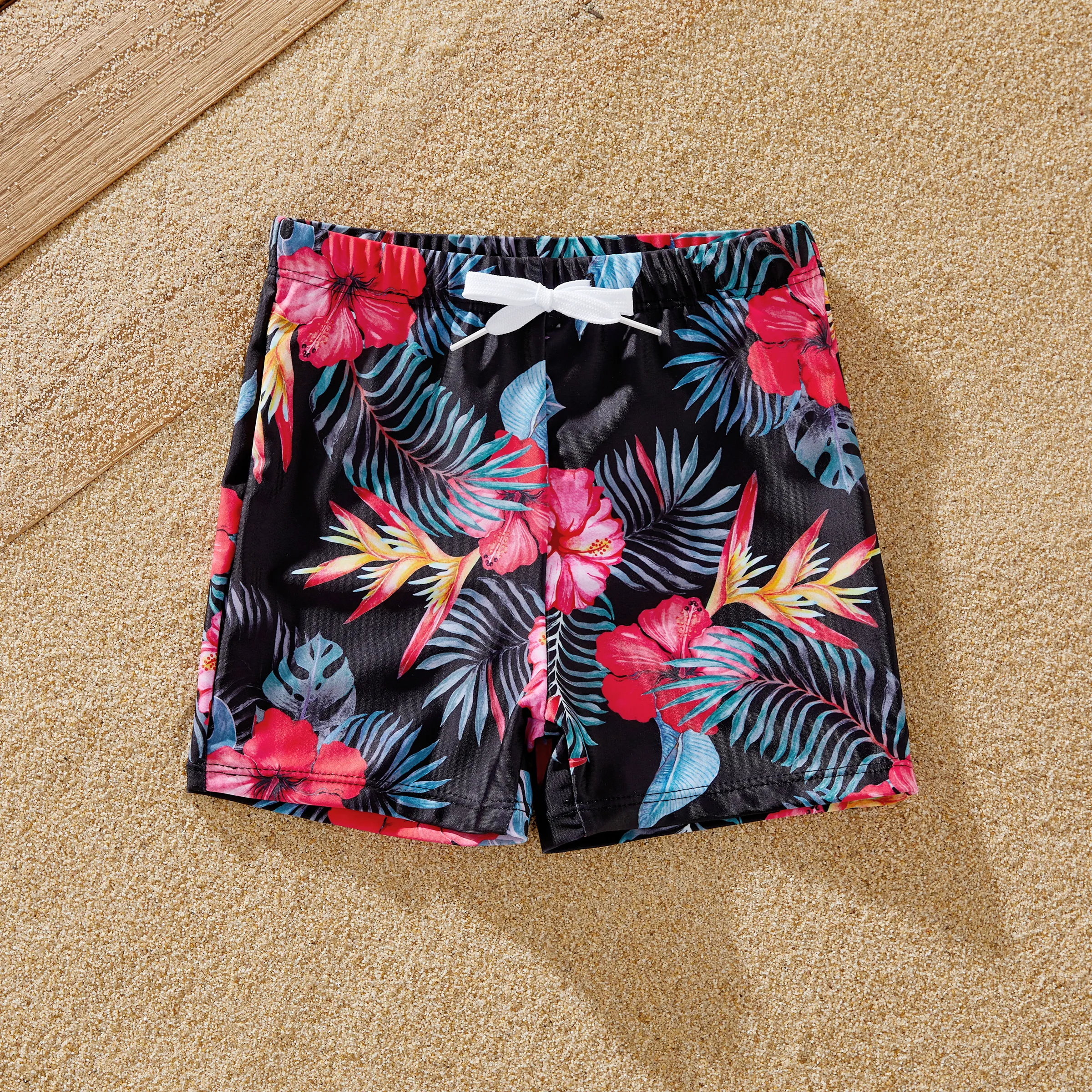 

Family Matching Tropical Floral Drawstring Swim Trunks or Cross Front Flutter Sleeves One-Piece Swimsuit