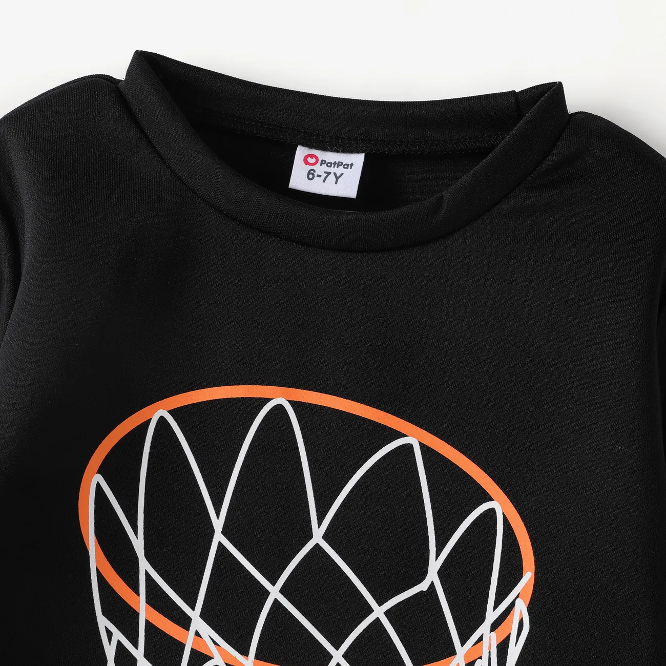2-piece Kid Boy Ball Print Pullover Sweatshirt and Colorblock Pants Set Black big image 1