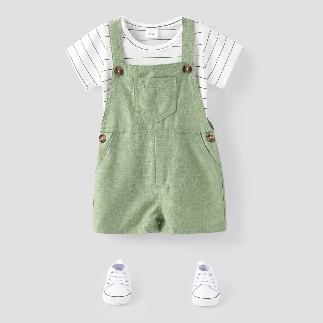 2 Stück Baby Jungen Aufgesetzte Tasche Lässig Kurzärmelig Baby-Sets grün big image 1
