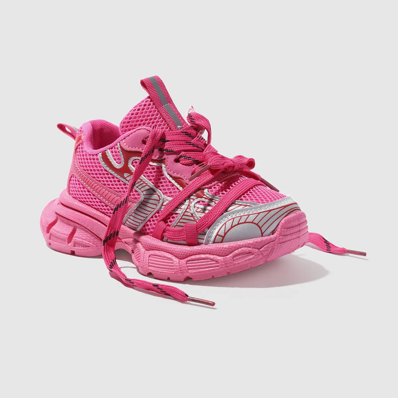 Kids Girl/Boy Solid Fabric Stitching Cross Strap Sports Shoes Hot Pink big image 1