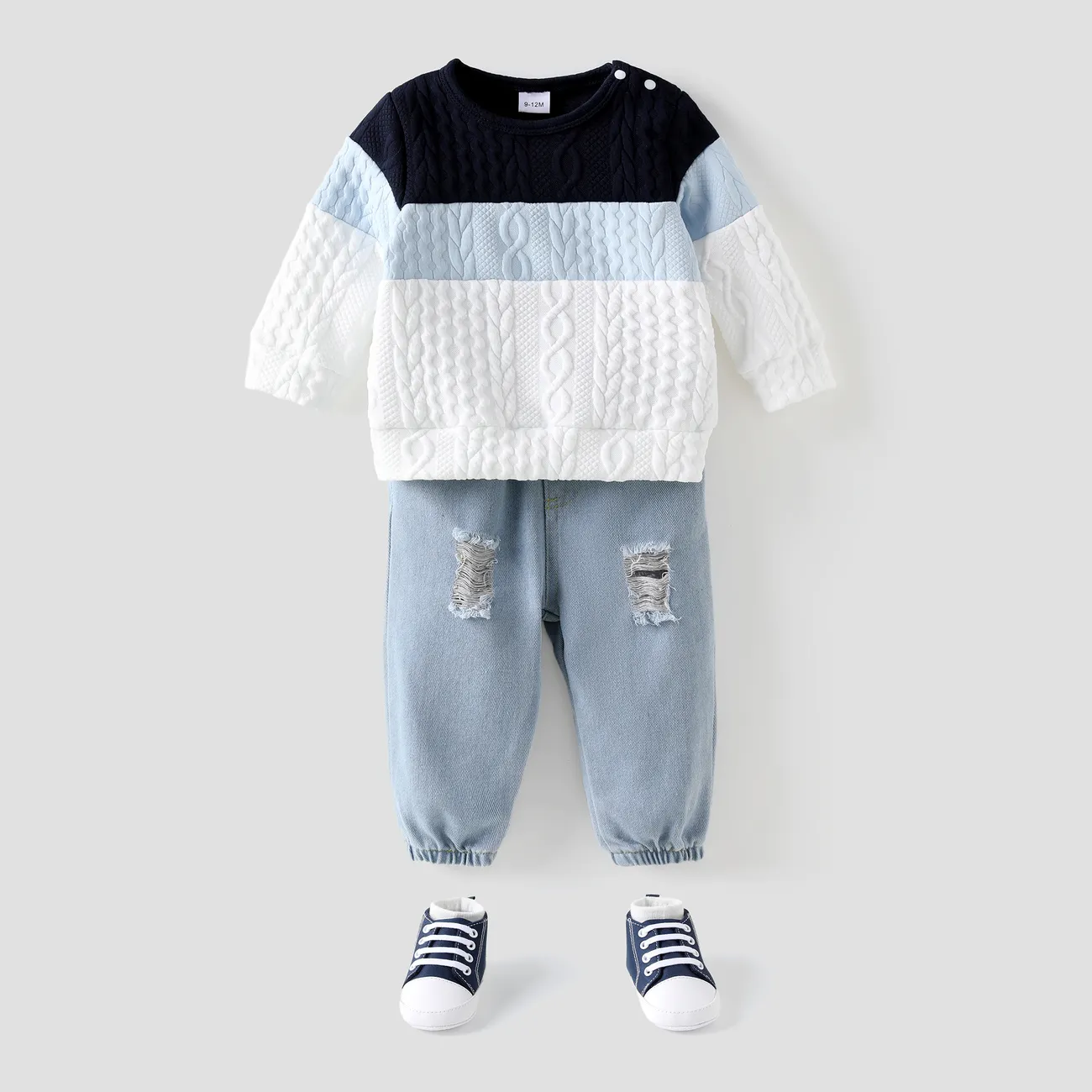 2件 嬰兒 男 休閒 長袖 嬰兒套裝 藍色 big image 1