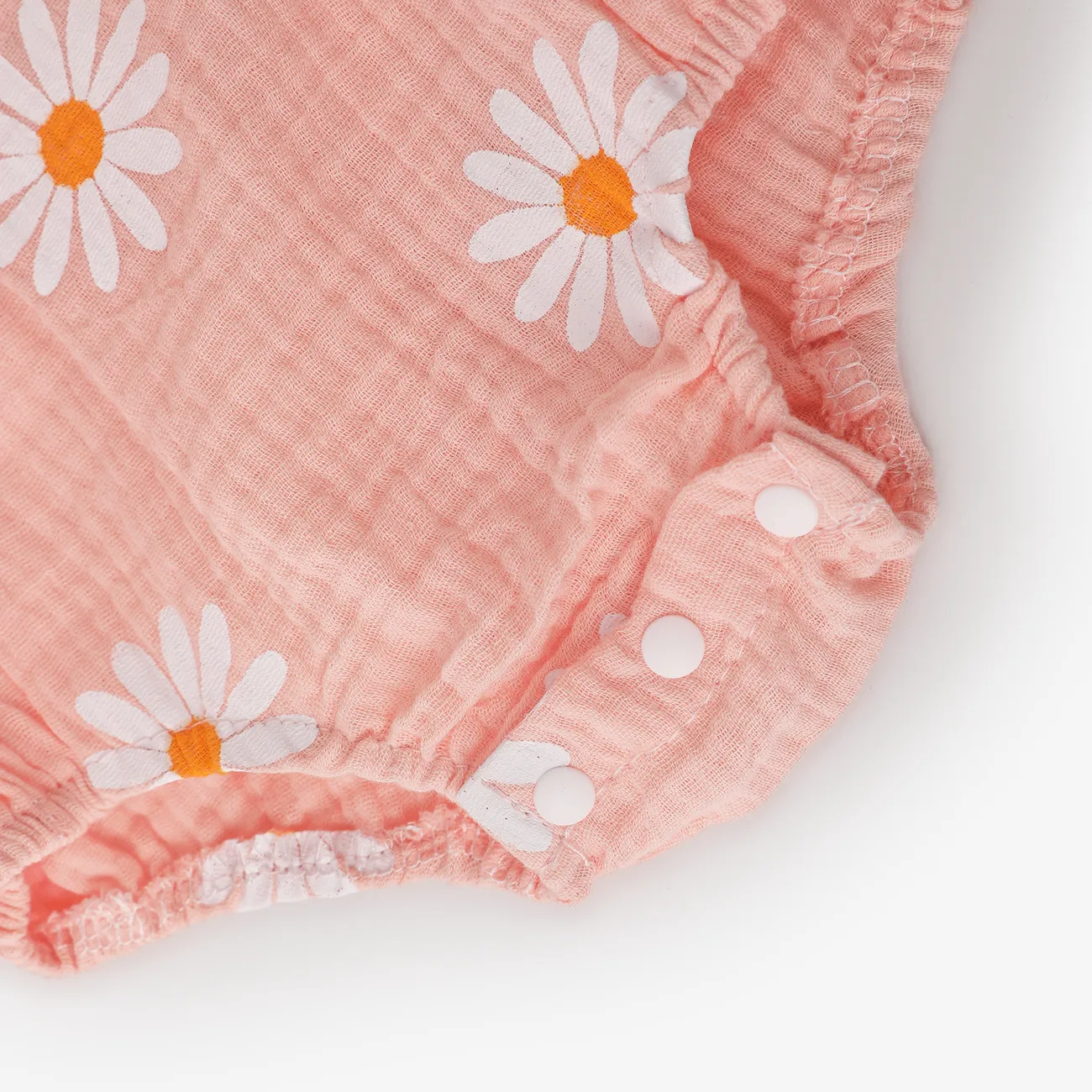 100% Cotton 2pcs Daisy Print Crepe Fabric Baby Romper Set Pink big image 1