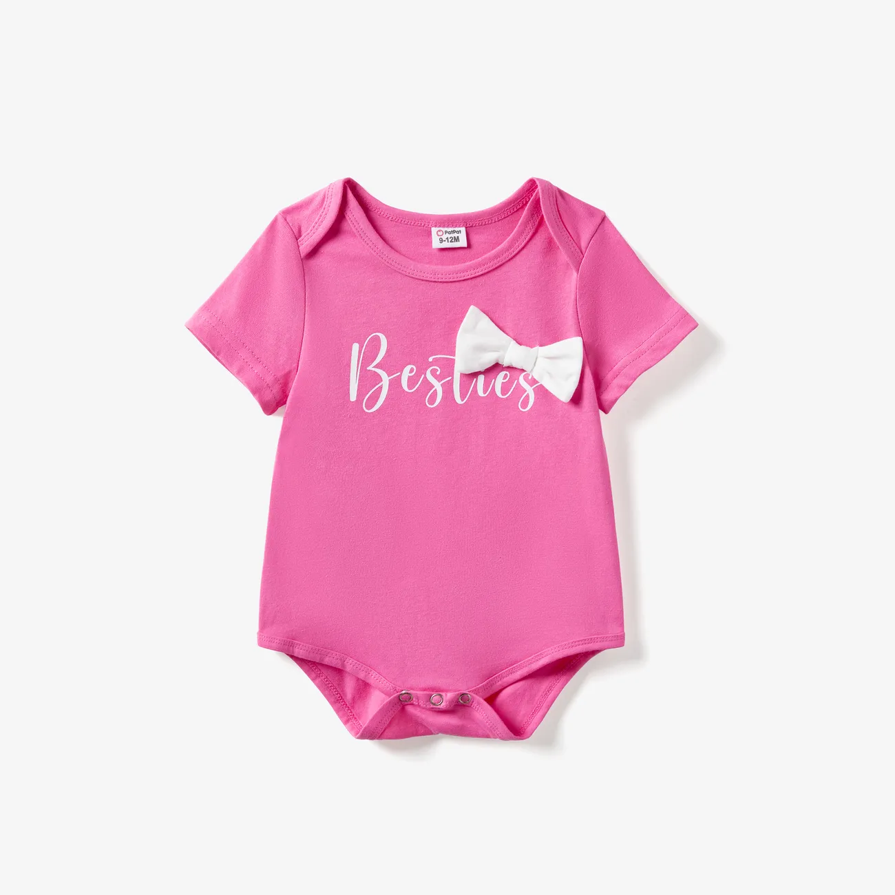 Mommy and Me Pink Letter Print 3D Bow Decor T-Shirt Pink big image 1