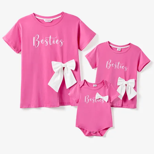 Mommy and Me Rosa Lettera Stampa 3D Bow Decor T-Shirt