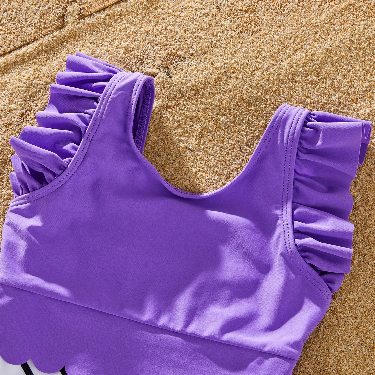 Family Matching Colorblock Stripe Swim Trunks or Purple Tie Halter Scallop Trim Swimsuit Purple big image 1