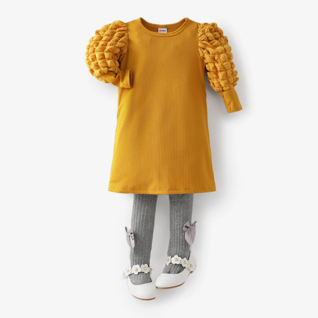 Criança Menina Costuras de tecido Bonito Vestidos Amarelo big image 1