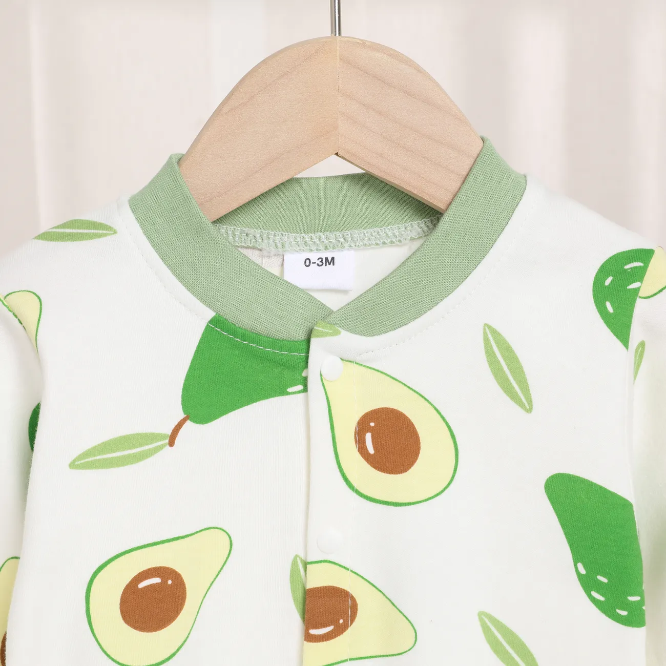  Baby Boy/Girl Childlike 100% Cotton Long-Sleeved Onesie with Secret Avocado Button Jumpsuit Green big image 1