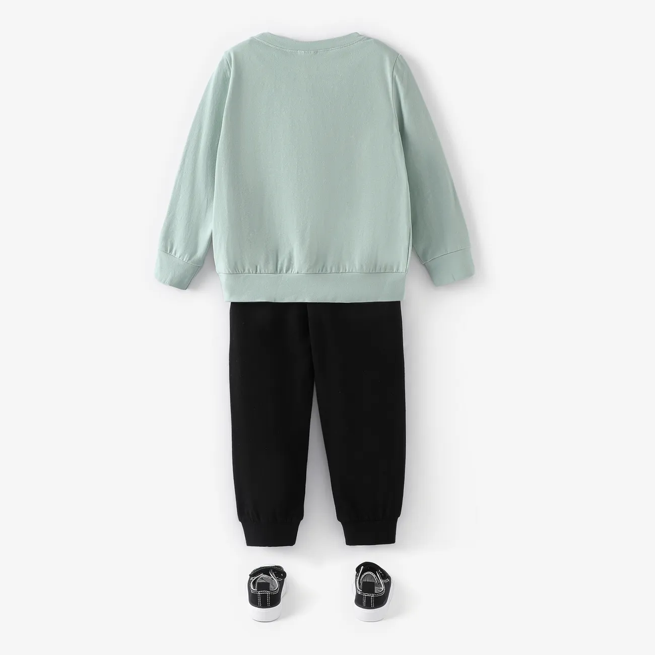 2-piece Toddler Boy/Girl Letter Print Pullover and Black Pants Set Turquoise big image 1