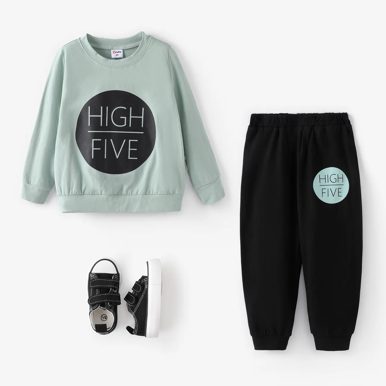 2-piece Toddler Boy/Girl Letter Print Pullover and Black Pants Set Turquoise big image 1