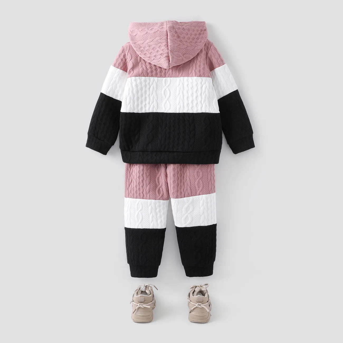 2-piece Toddler Girl/Boy Colorblock Hoodie Sweatshirt and Pants Set Pink big image 1