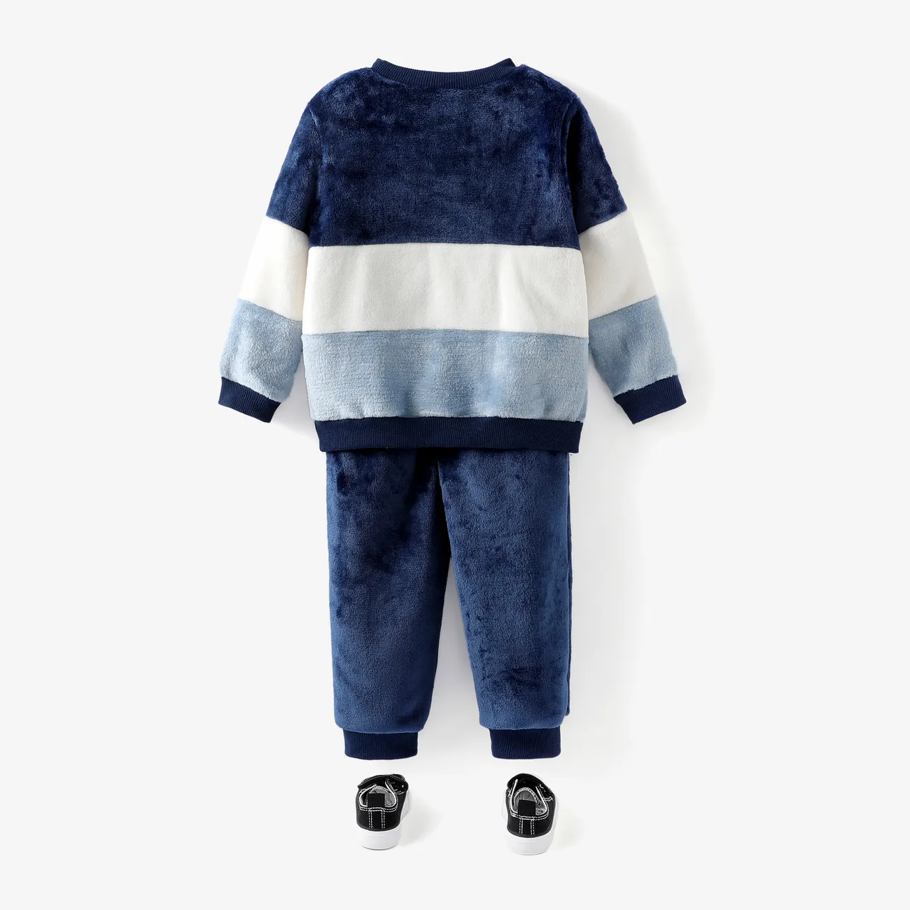 2-piece Toddler Boy Colorblock Fuzzy Flannel Fleece Pullover Sweatshirt and Solid Color Pants Set Tibetan blue big image 1