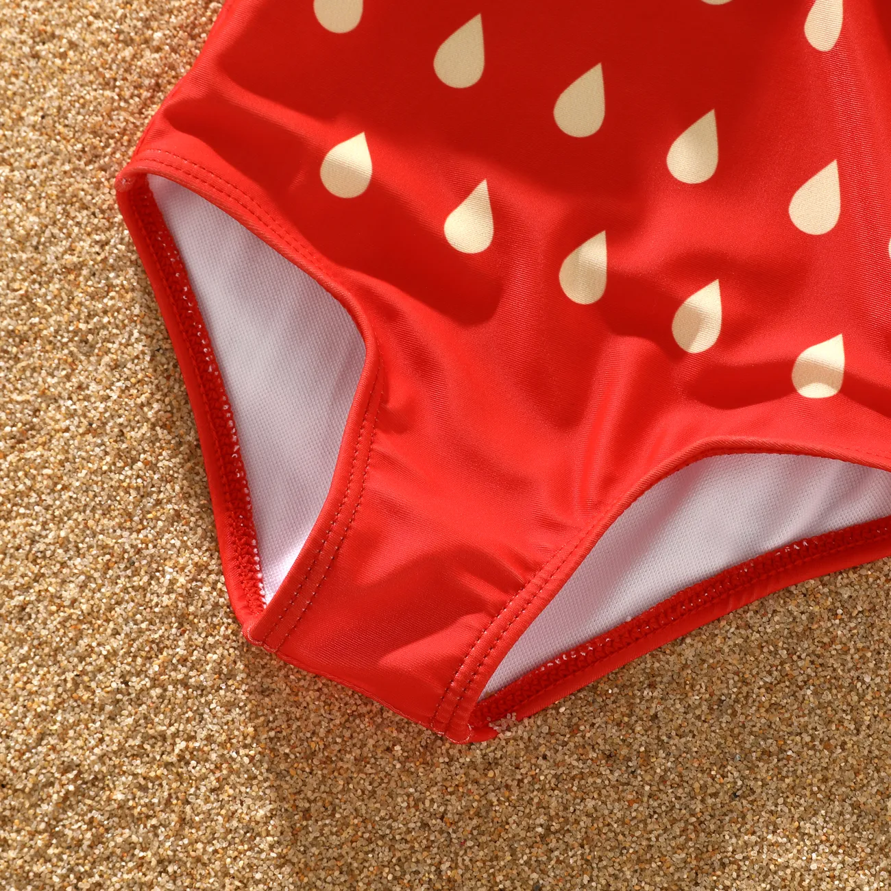 Girl's 2pcs Hyper-Tactile Solid Color Swimsuit, Polyester and Spandex, Machine Wash - Baby Swimwear. Red big image 1