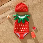 Baby Girl's 2pcs Hyper-Tactile Solid Color Swimsuit Red