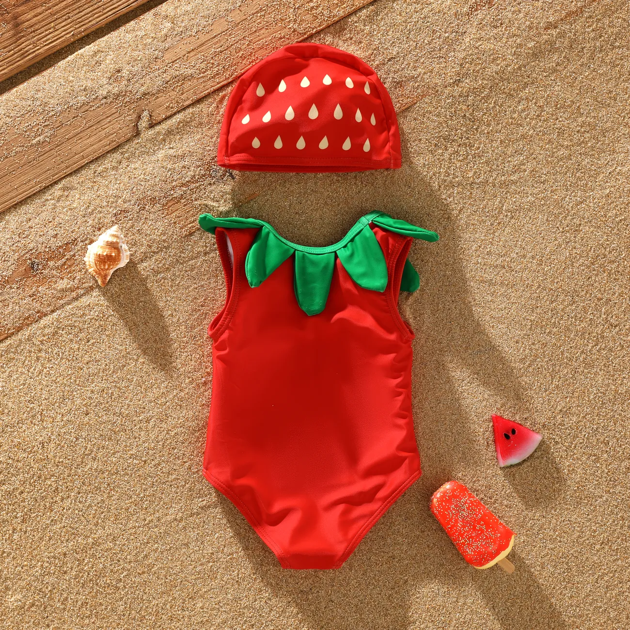 2 pezzi Neonato Ragazza Ipertattile Infantile Senza maniche Costumi da bagno Rosso big image 1