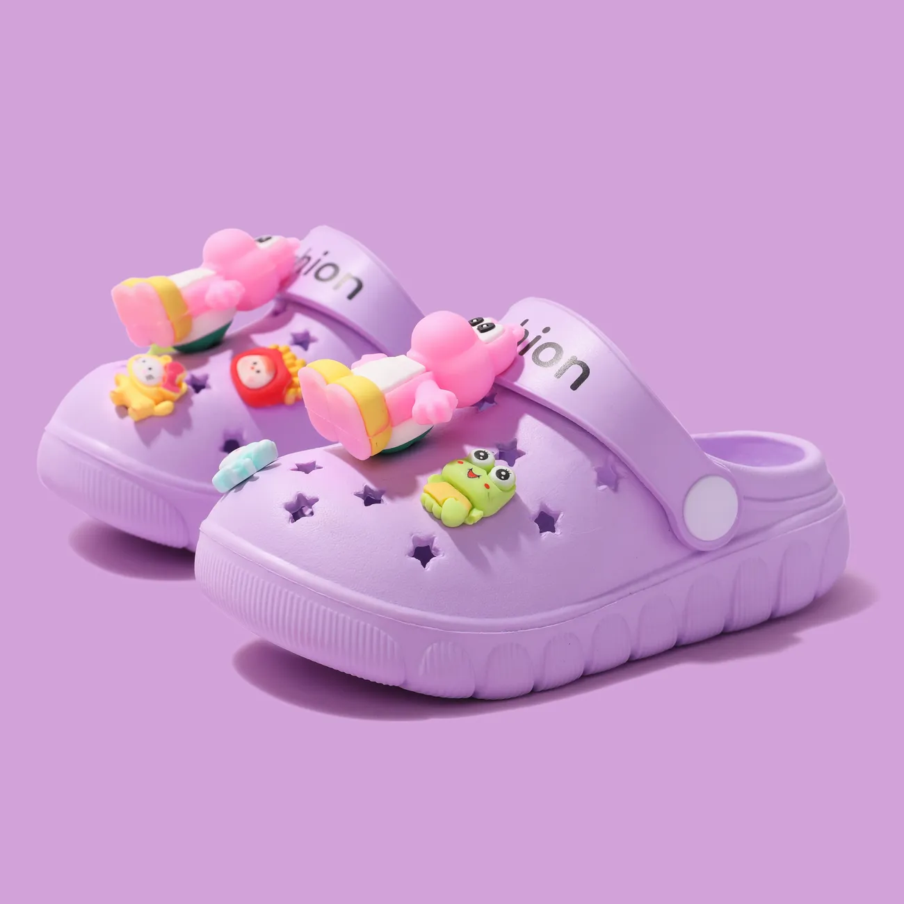 Toddler/Kids Girl/Boy Dinosaur Pattern Star Vent Clogs Hole Beach Shoes Purple big image 1