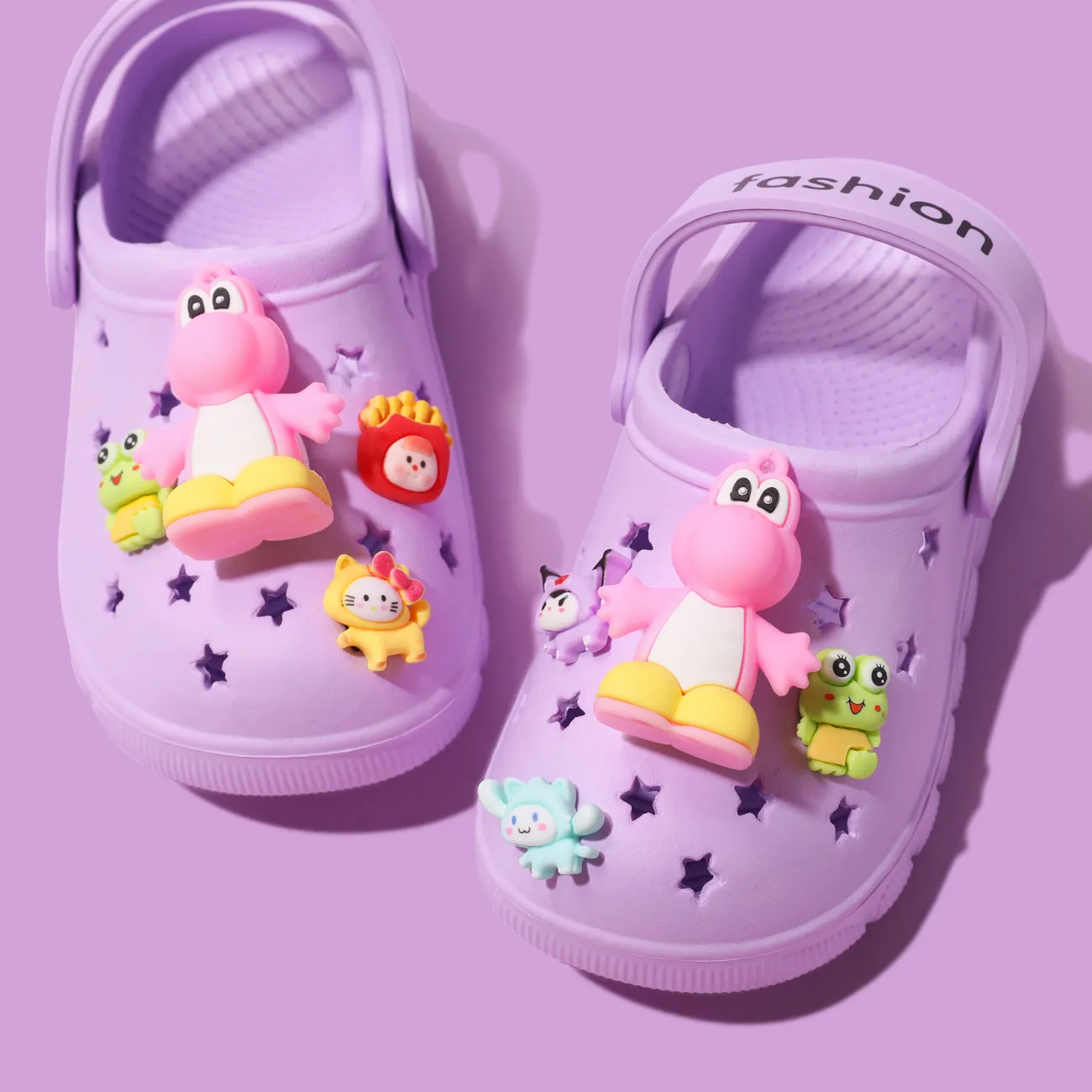 Toddler/Kids Girl/Boy Dinosaur Pattern Star Vent Clogs Hole Beach Shoes Purple big image 1