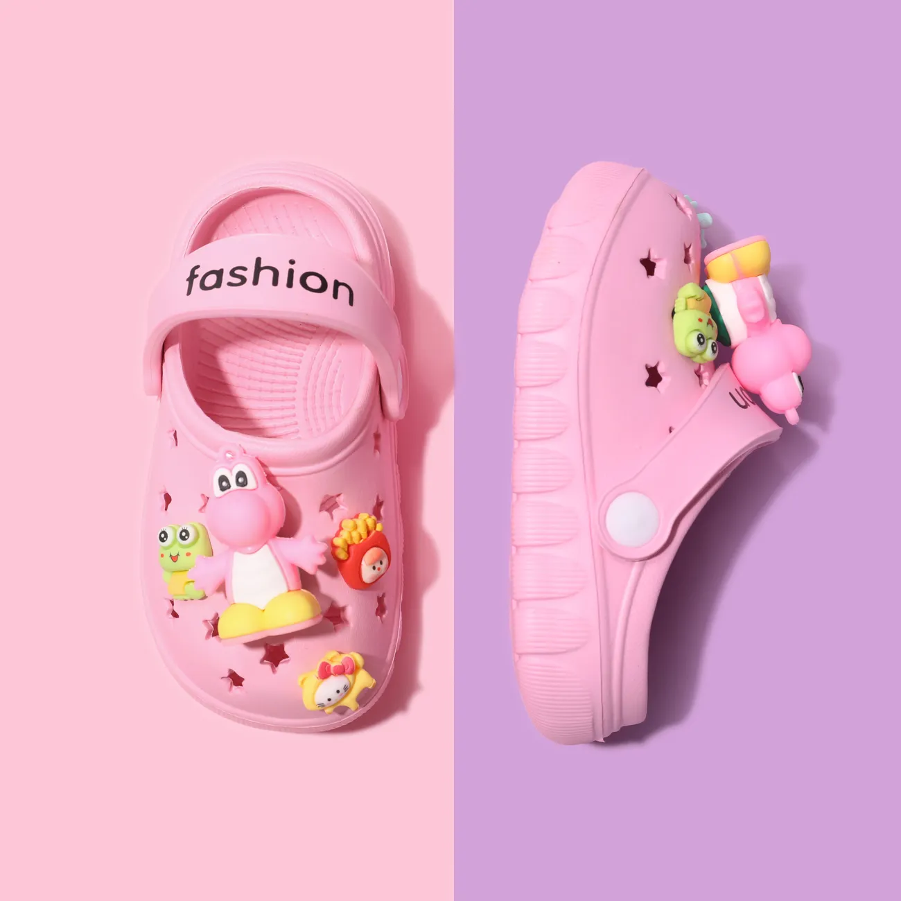 Toddler/Kids Girl/Boy Dinosaur Pattern Star Vent Clogs Hole Beach Shoes Pink big image 1