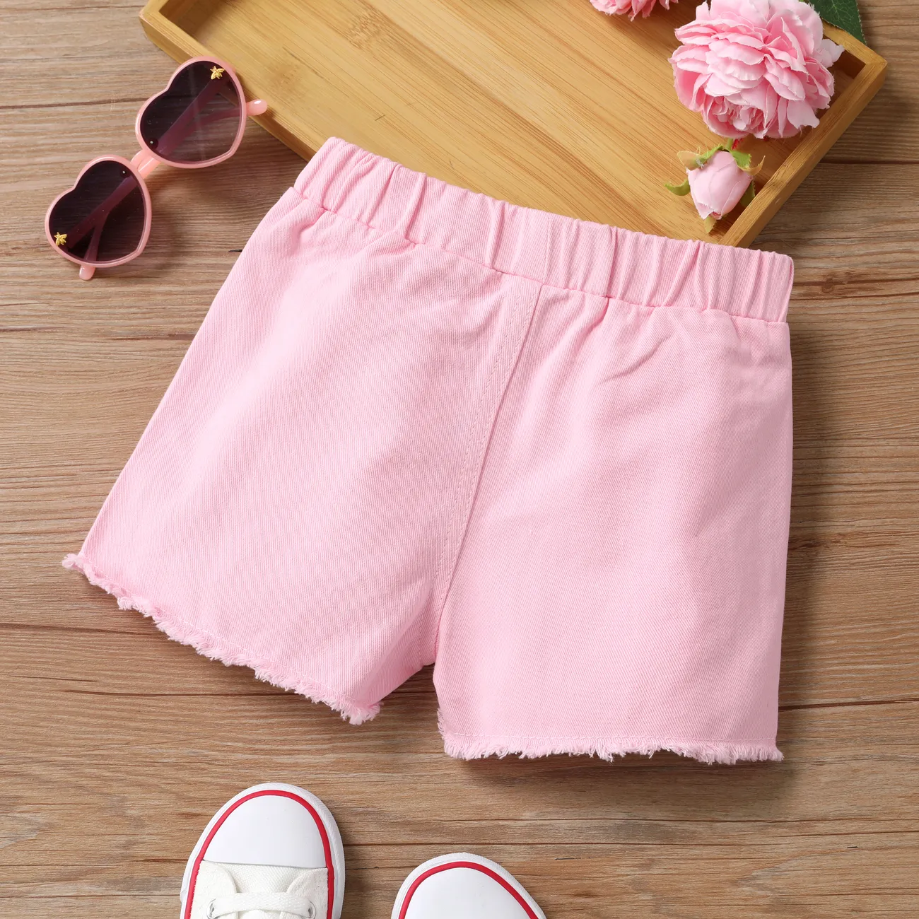 Toddler Girl Cotton Shorts Basic Solid Color Regular Shorts  Pink big image 1