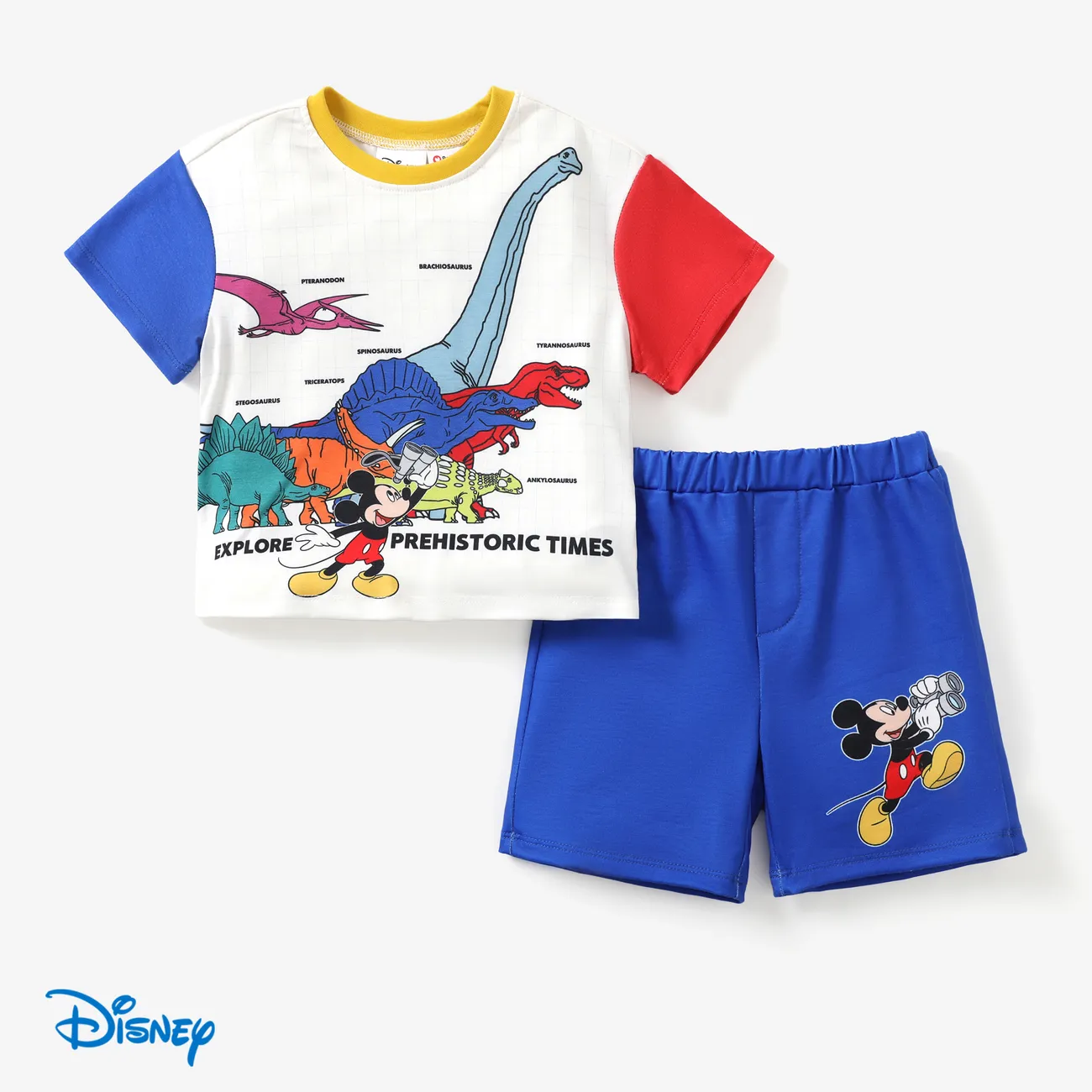 Disney Mickey and Friends 2pcs Toddler Boy Naia™Dinosaur Animal print Tee and Shorts Blue big image 1