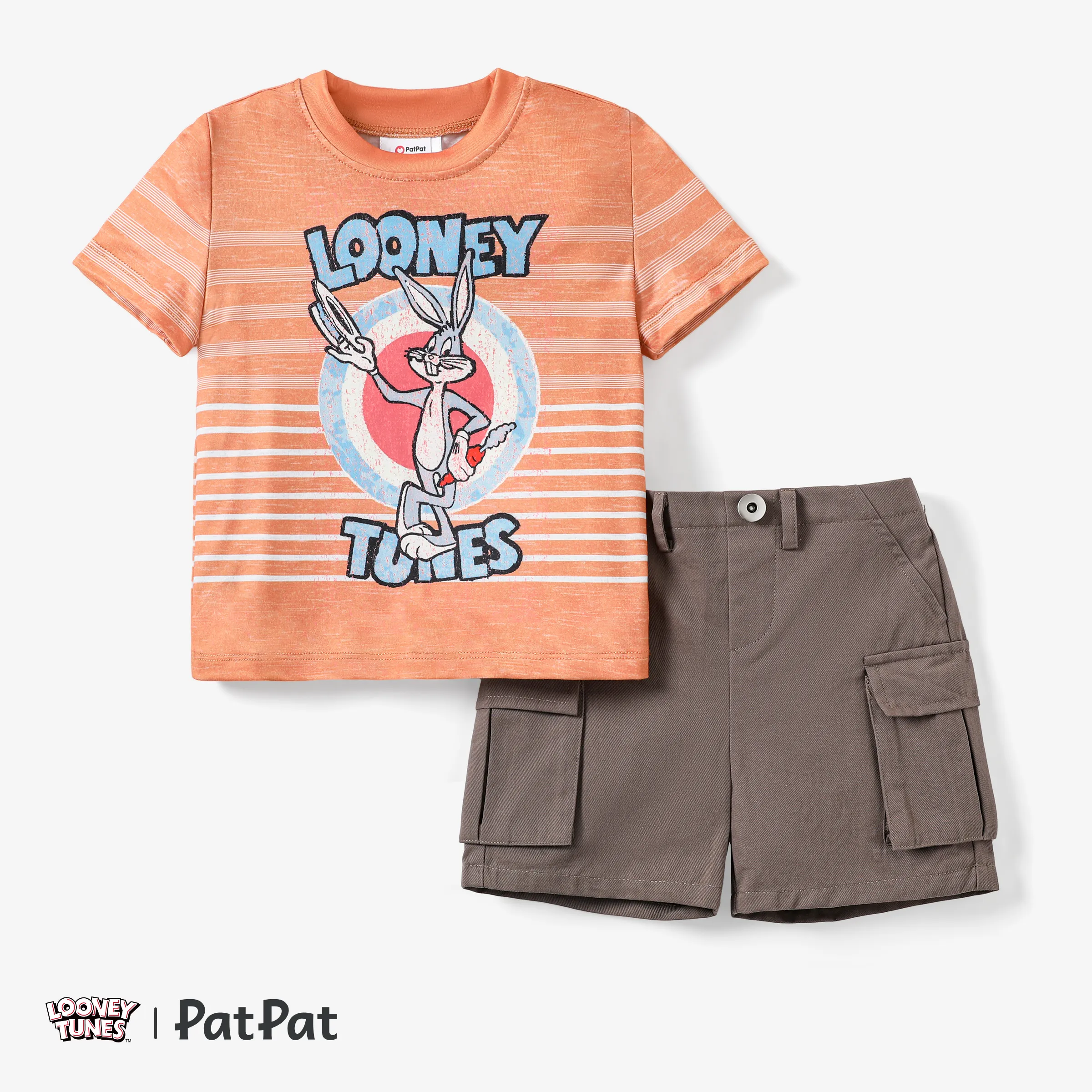 Looney Tunes 蹣跚學步男孩條紋印花 T 恤和工裝短褲套裝