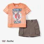 Looney Tunes Toddler Boy Stripe Print Tee and Cargo Shorts Set
 Grey