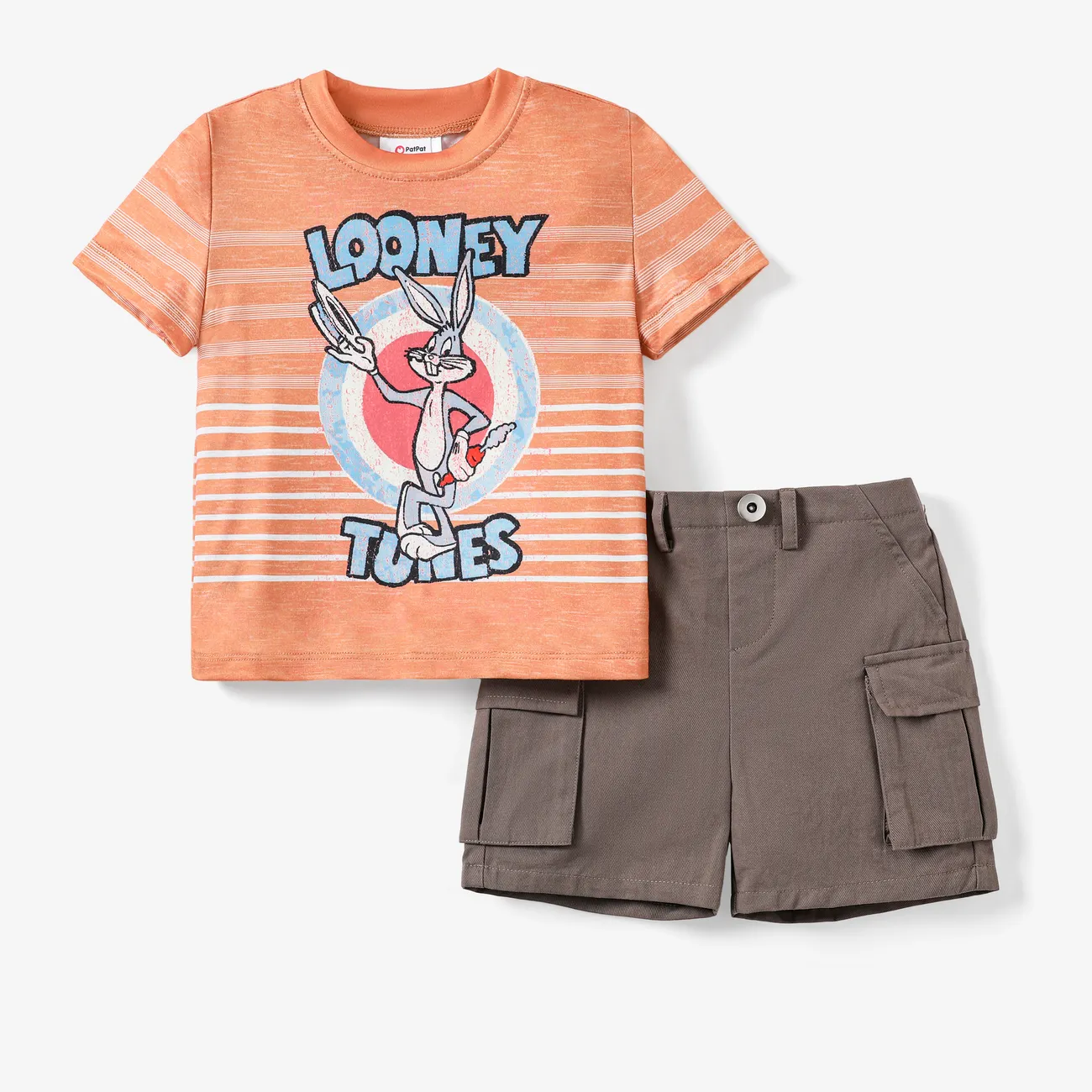 Looney Tunes Toddler Boy Stripe Print Tee and Cargo Shorts Set
 Grey big image 1