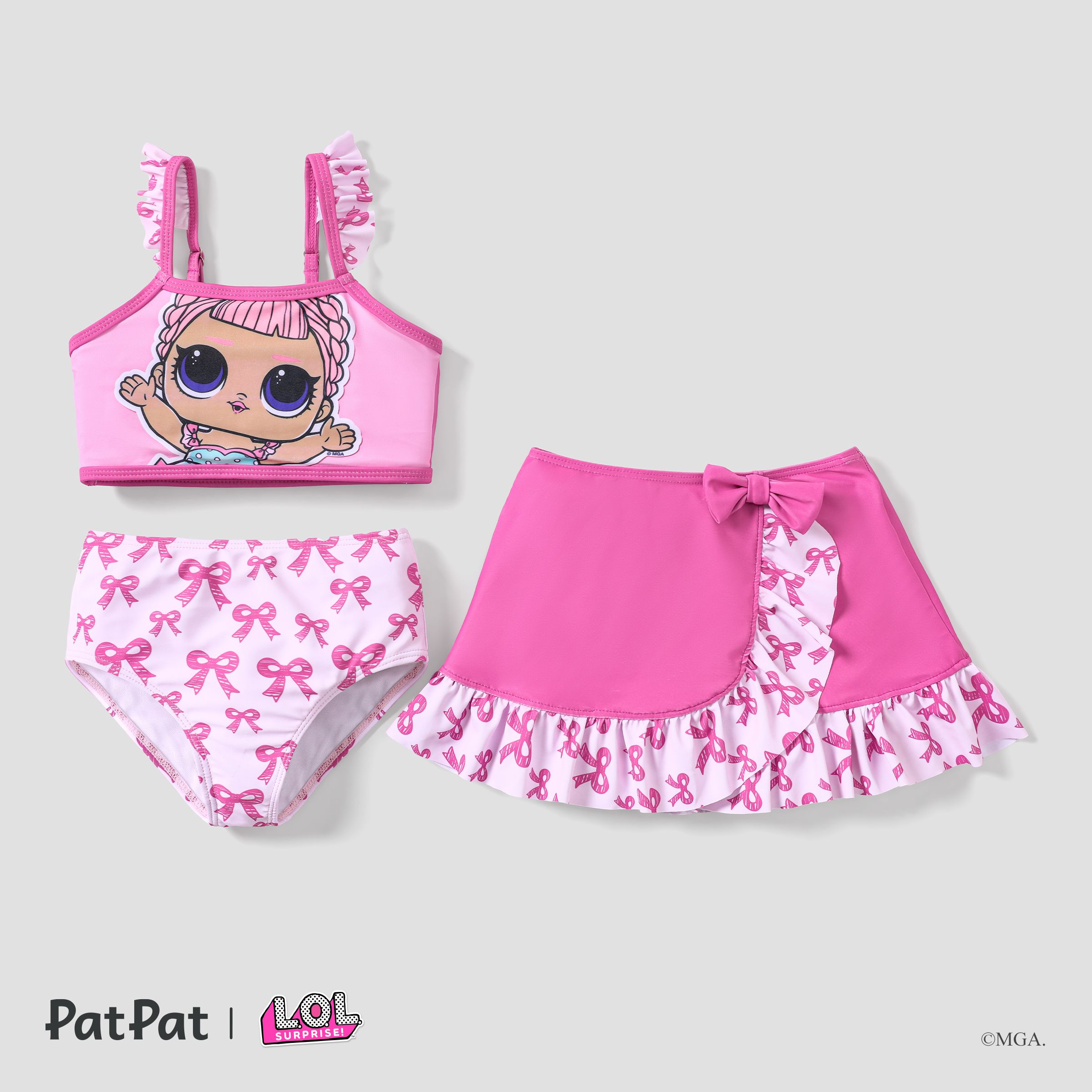 L.O.L. SURPRISE! 3pcs Toddler/Kid Girl Bowknot/Polk dot Print Swimming suit