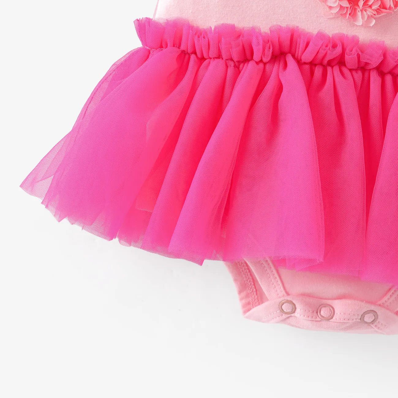Baby Girl  2pcs Heart-shaped Mesh Romper and Headband Set Pink big image 1