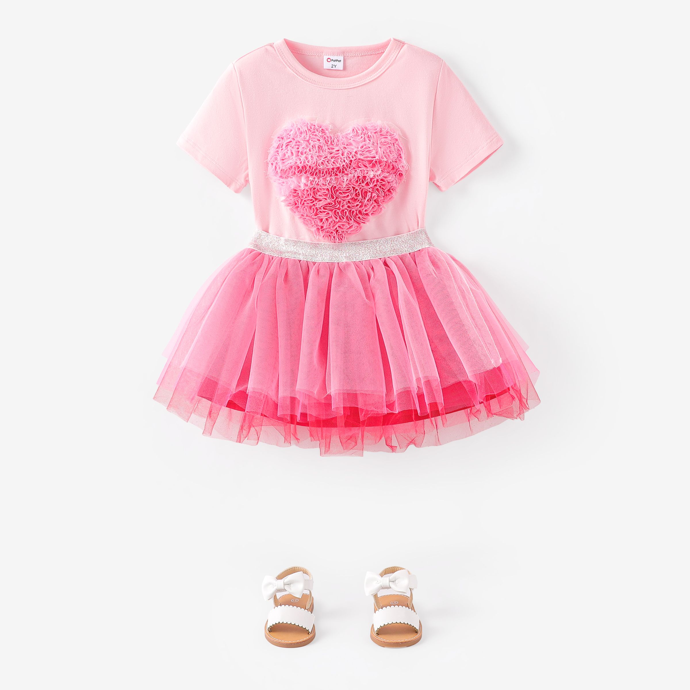 

Toddler Girl Valentine's Day 2pcs Heart-shaped Mesh Tee and Mesh Tutu Skirt Set/ Sandals