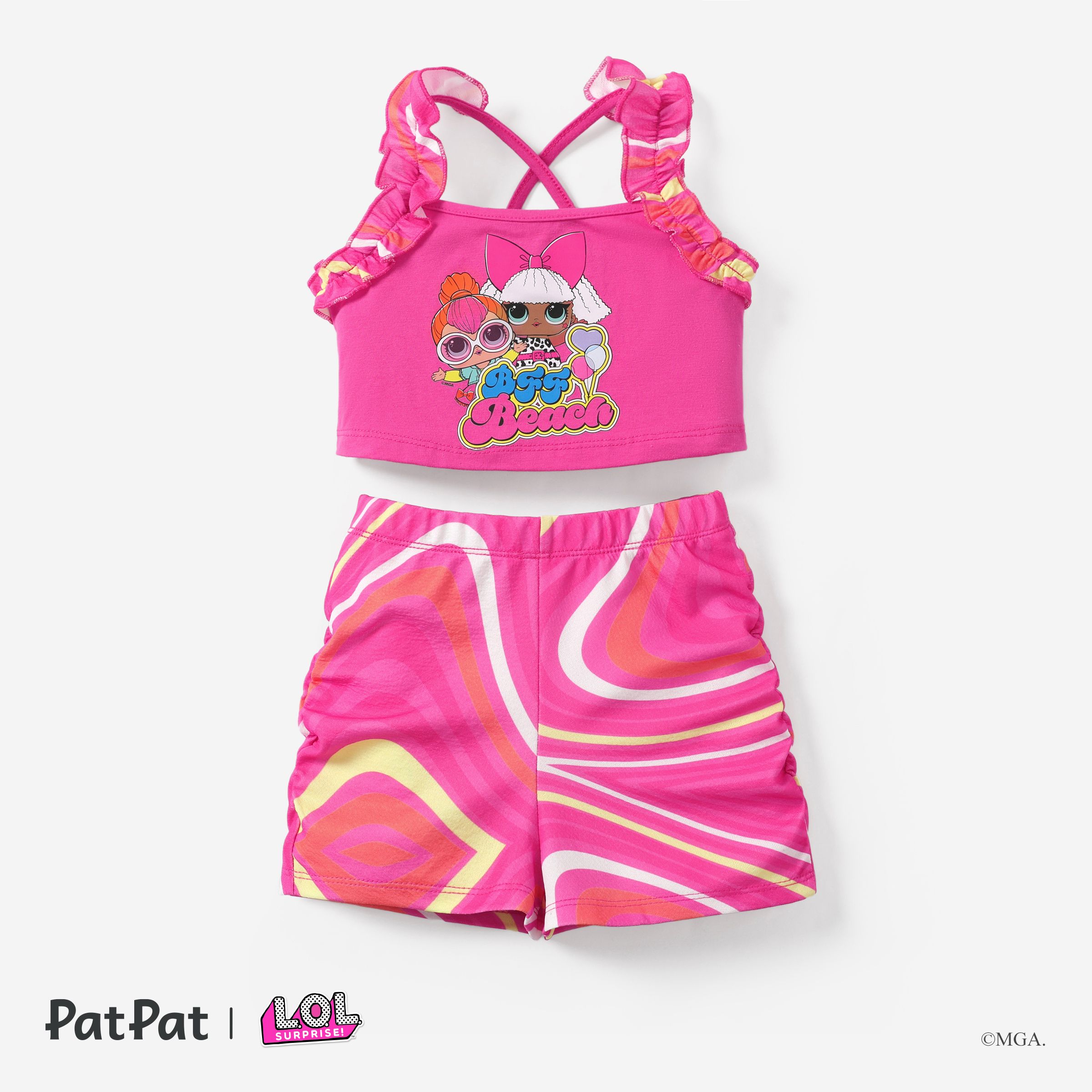 L.O.L. SURPRISE! 2pcs Toddler/Kids Girls Character Print Ruffle Halter Cropped Top with Shorts Set