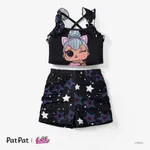 L.O.L. SURPRISE! 2pcs Toddler/Kids Girls Character Print Ruffle Halter Cropped Top with Shorts Set Black