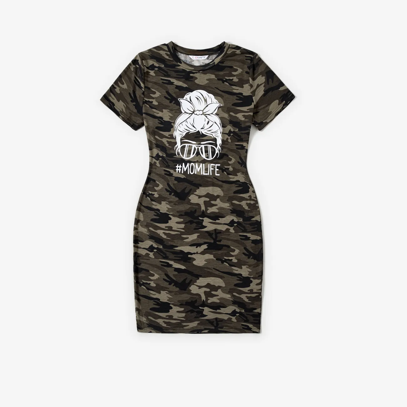 Family Matching Portrait Printed Camo Tee and Bodycon Dress Sets Camouflage big image 1