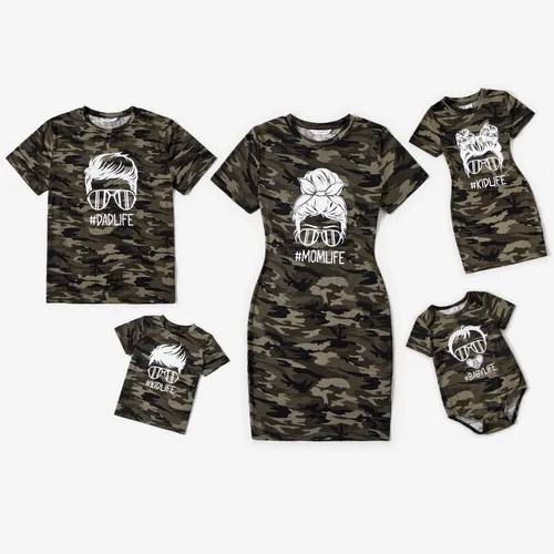 Conjuntos de camiseta de camuflaje estampada con retrato a juego familiar y conjuntos de vestido ajustado
