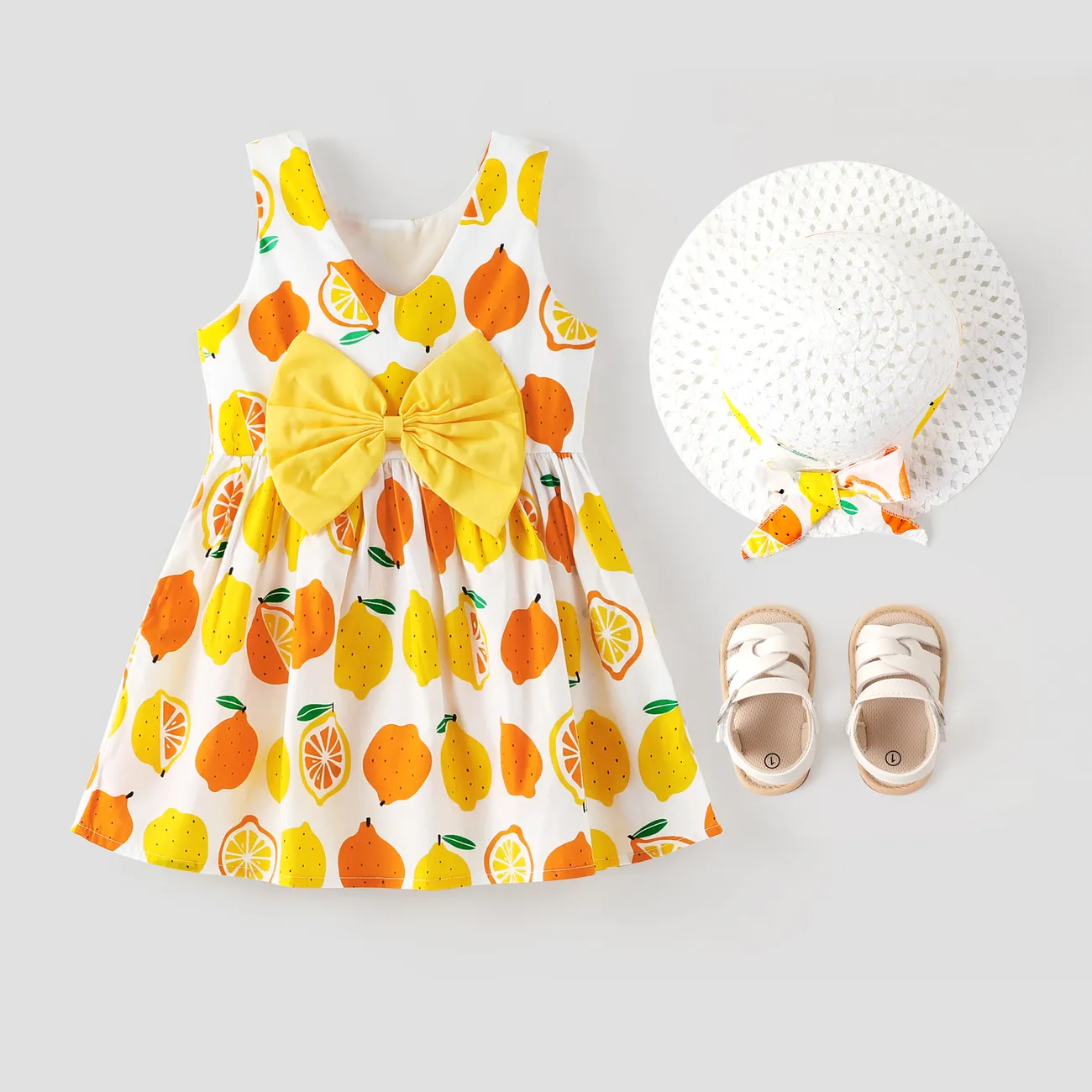2件 嬰兒 立體造型 檸檬 甜美 無袖 連衣裙 白色 big image 1