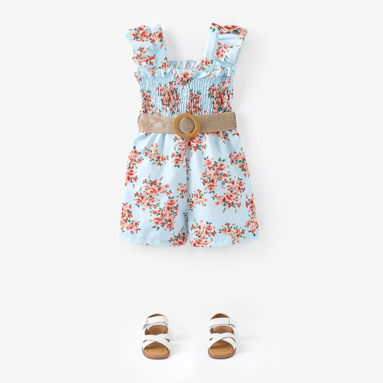 2 Stück Kleinkinder Mädchen Quadratischer Kragen Süß Zerbrochene Blume Baby-Overalls Mehrfarbig big image 1