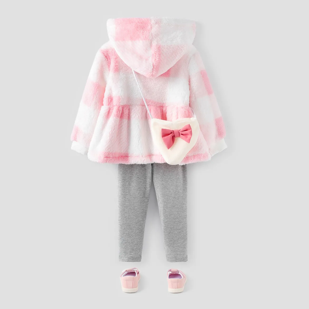   2PCS Toddler Girl Sweet Hooded Grid Top/Jacket  Pink big image 1