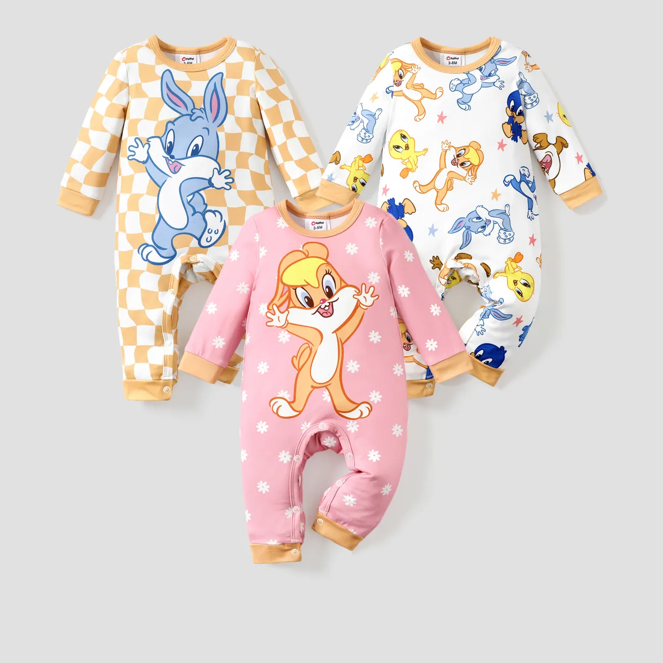 Looney Tunes Baby Girl/Boy Character Chess/Floral/Star Print Romper
 Pink big image 1