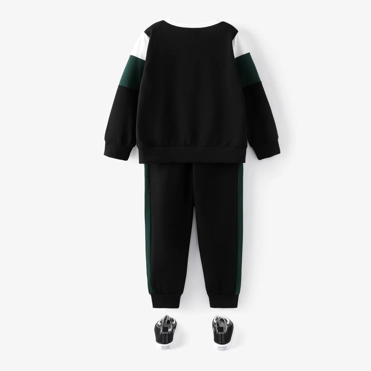 2pcs Kid Boy Colorblock Letters Graphic Long-sleeve Sweatshirt and Drawstring Pants Set Green big image 1