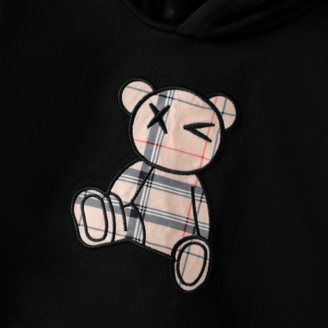2pcs Kid Girl Bear Graphic Long-sleeve Sweatshirt and Plaid Pants Set Black big image 1