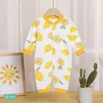  Baby Boy/Girl Childlike 100% Cotton Long-Sleeved Onesie with Secret Avocado Button Jumpsuit Yellow