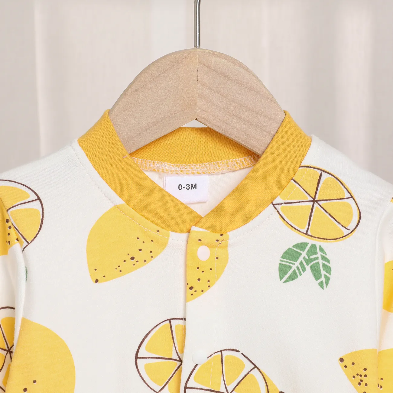  Baby Boy/Girl Childlike 100% Cotton Long-Sleeved Onesie with Secret Avocado Button Jumpsuit Yellow big image 1