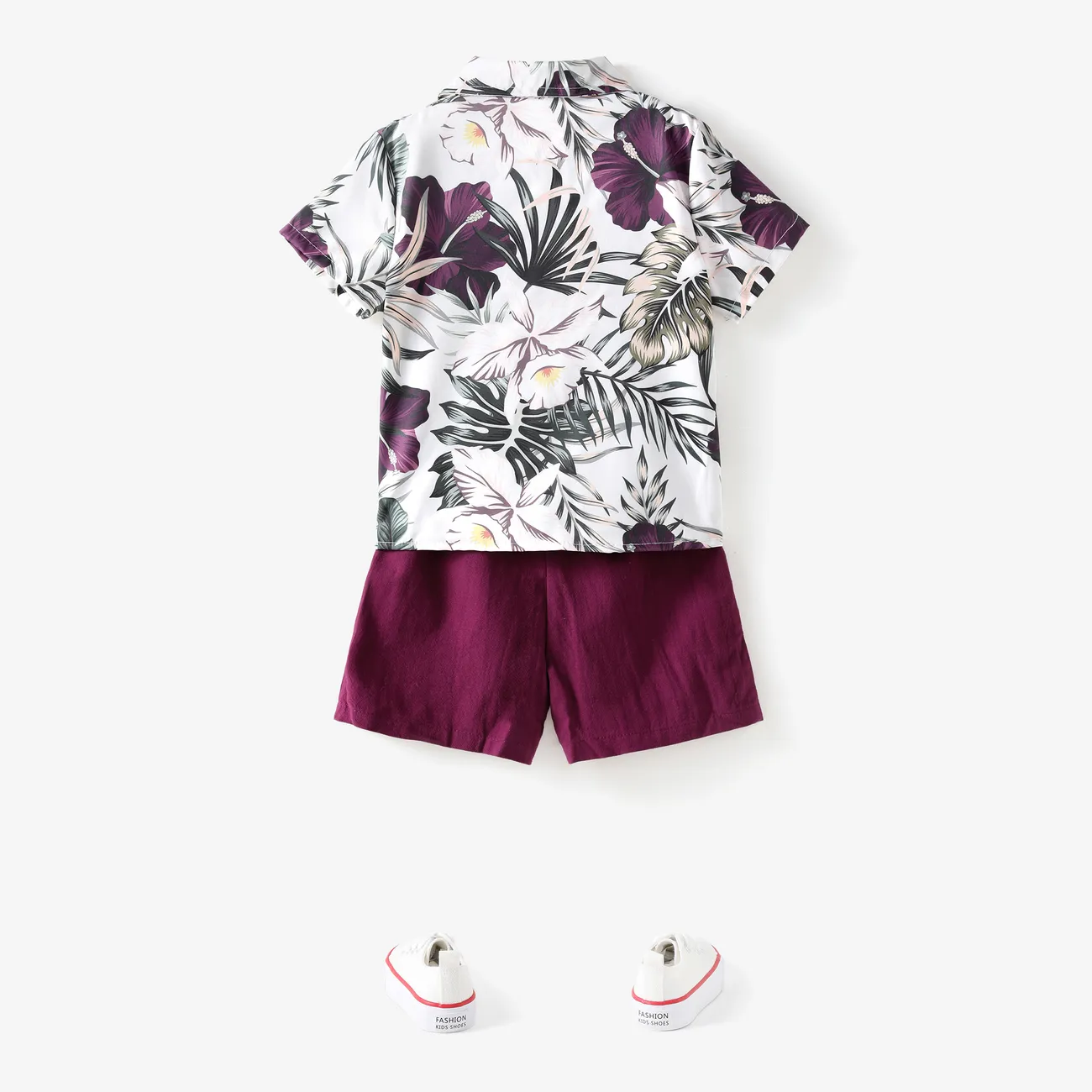 2pcs Toddler Boy Boho Floral Print Shirt and Shorts Set Burgundy big image 1