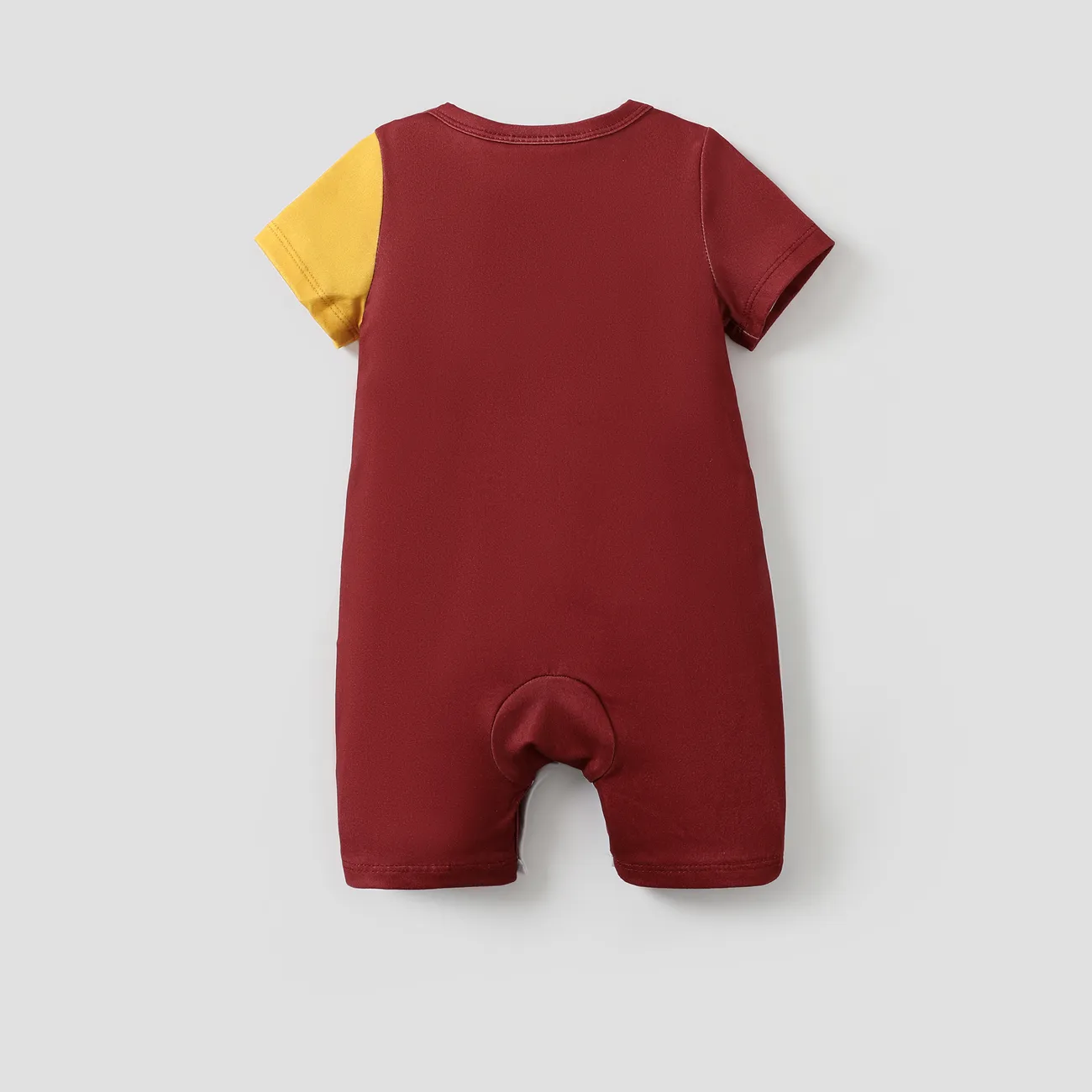 哈利波特 嬰兒 中性 布料拼接 童趣 短袖 長腿連身衣 酒紅色的 big image 1